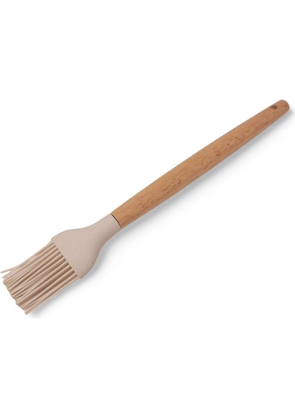 Bambu Saplı Silikon Fırça, Bambu Uzun Silikon Yağ ve Yumurta Fırçası 27CM 3 Renk Seçenekli (Krem)