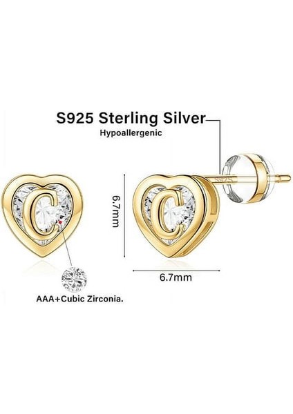 Laatikui Kalp Damızlık Küpe Kızlar Için 925 Ayar Gümüş Çıtçıt 14K Gerçek Altın Kaplama Küpe (Yurt Dışından) indirimleri