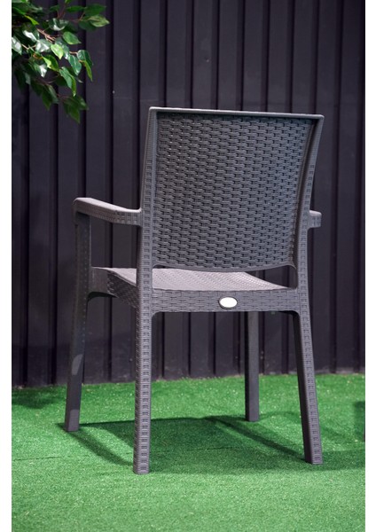 Troya Rattan Desenli Koltuk Kollu Balkon Bahçe Koltuğu 4'lü Set Antrasit indirimleri