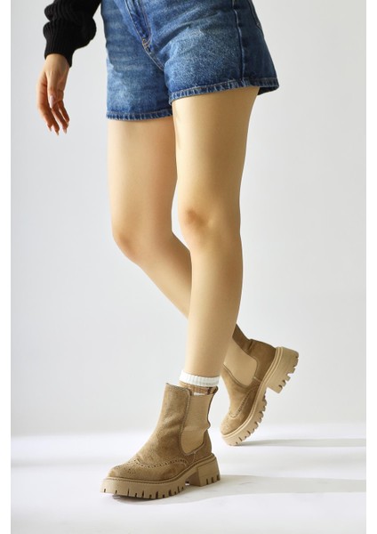 Leyah Nud Süet Lazer Kesim Detaylı Lastikli Bot fırsatları