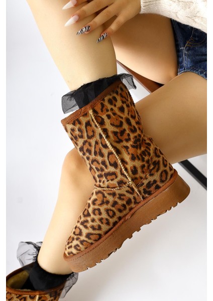 Lena-Birgitta Leopar Desenli Süet Içi Kürklü Çekme Bot