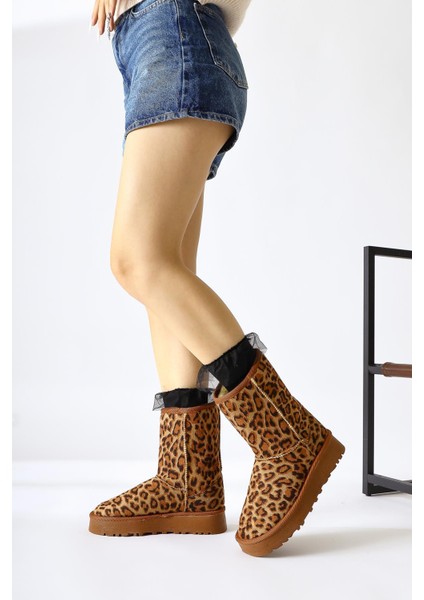 Lena-Birgitta Leopar Desenli Süet Içi Kürklü Çekme Bot fırsatları