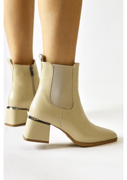 Galya Bej Kırışık Rugan Kısa Topuklu Çekme Bot fiyatları