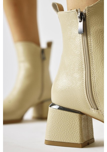 Galya Bej Kırışık Rugan Kısa Topuklu Çekme Bot indirimleri