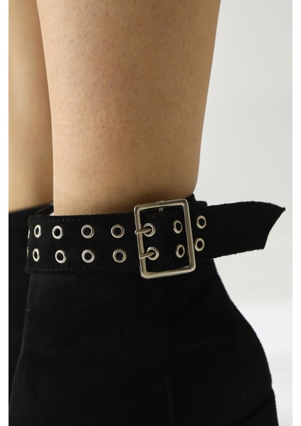 Jonny Siyah Süet Kemer Detaylı Oval Burunlu Fermuarlı Bot fırsatları