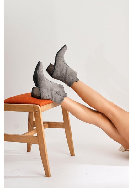 Joo Gri Süet Sivri Burunlu Nakışlı Western Bot modelleri