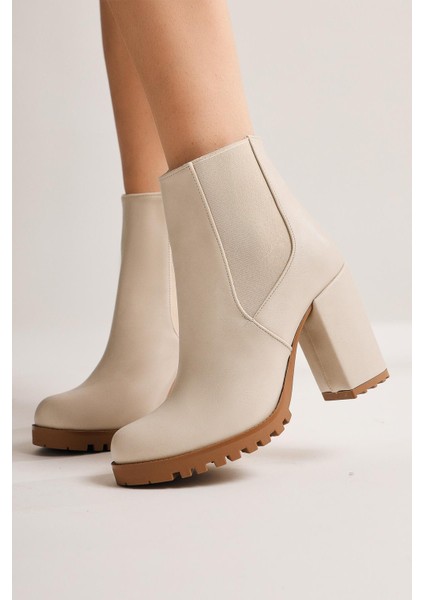Dorsaf Bej Oval Burunlu Lastikli Topuklu Bot