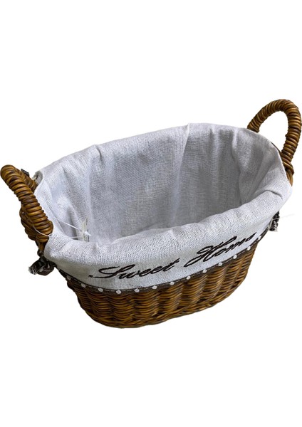 Kulplu Oval Kumaşlı Sepet Küçük Boy 21 x 15 x 17 cm