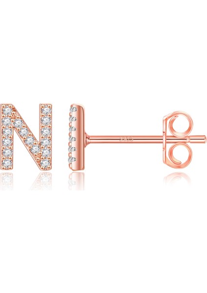 Laatikui Damızlık Küpe Kız Için 14K Gül Altın Kaplama S925 Gümüş Post Cz Alfabe Harf Damızlık Küpe (Yurt Dışından)