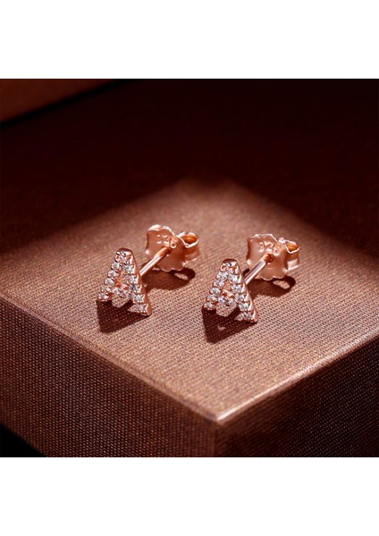 Laatikui Damızlık Küpe Kız Için 14K Gül Altın Kaplama S925 Gümüş Post Cz Alfabe Harf Damızlık Küpe (Yurt Dışından) modelleri