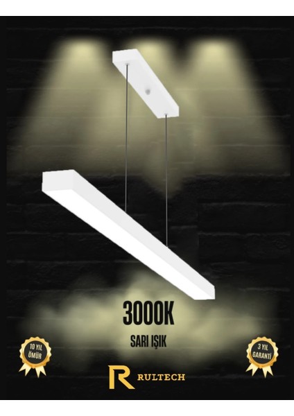 Lineer 80CM Beyaz Kasa Gün Işık 3000K Ledli Sarkıt Modern LED Avize, Salon, Mutfak, Masa Üstü