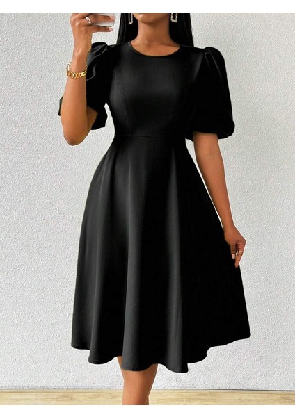 Kadın Kısa Balon Kollu Bisiklet Yaka Kiloş Janjan Krep Elbise fiyatları