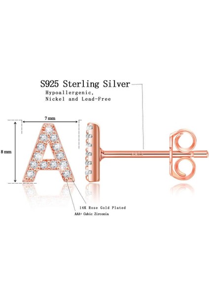 Laatikui Damızlık Küpe Kız Için 14K Gül Altın Kaplama S925 Gümüş Post Cz Alfabe Harf Damızlık Küpe (Yurt Dışından) fiyatları