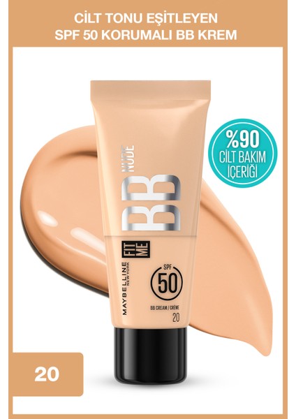 Fit Me Nude Cilt Bakımı Etkili Nemlendirici SPF50 Bb Krem - 20