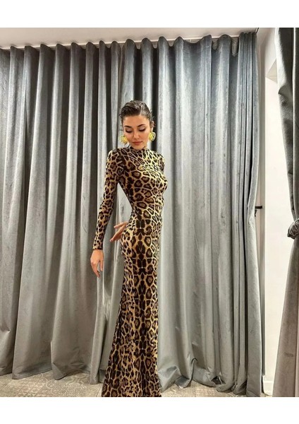 Allbucks Hande Erçel Uzun Bodycon Leopar Elbise ABGYM8677 fırsatları