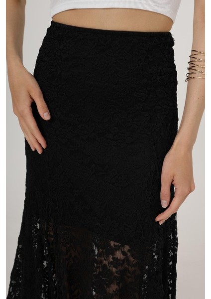 Bel Lastikli Dantel Etek - Siyah fırsatları
