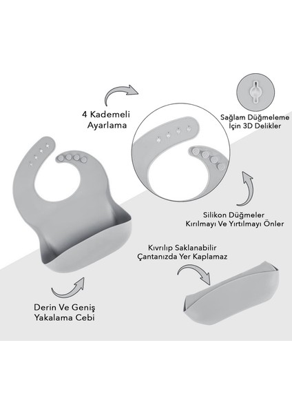 4'lü Silikon Beslenme Seti - Yapboz Puzzle Mama Tabağı Önlük Pipetli Bardak Diş Kaşıyıcı Kaşık Gri fırsatları
