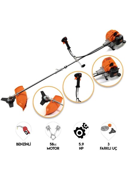 6 Hp Benzinli Yan Tipi Tırpan 62 cc Motor Bahçe Ot Biçme Temizleme