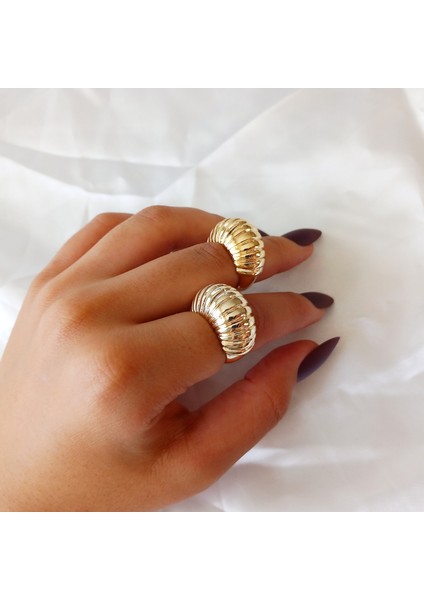 Ladybirdbujiteri Tırtıklı Istiridye Model Bombeli Ayarlanabilir Yüzük