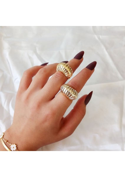 Ladybirdbujiteri Tırtıklı Istiridye Model Bombeli Ayarlanabilir Yüzük fiyatları