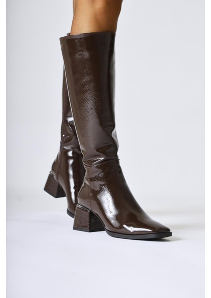 Miami Kahve Rugan Küt Burunlu Çizme fiyatları