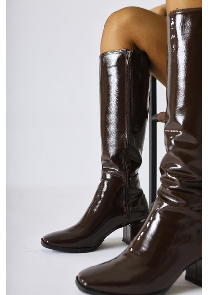 Miami Kahve Rugan Küt Burunlu Çizme indirimleri