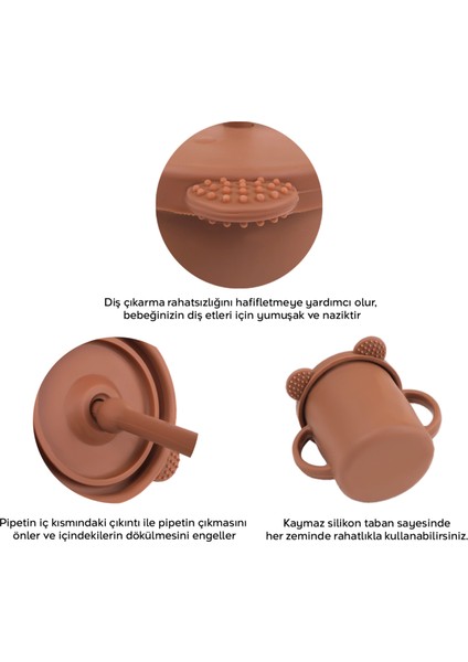 4'lü Silikon Beslenme Seti - Yapboz Puzzle Mama Tabağı Önlük Pipetli Bardak Diş Kaşıyıcı Kaşık Kahve modelleri