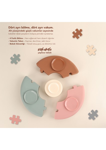 4'lü Silikon Beslenme Seti - Yapboz Puzzle Mama Tabağı Önlük Pipetli Bardak Diş Kaşıyıcı Kaşık Kahve indirimleri
