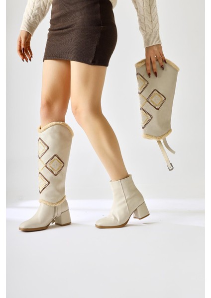Hilka Ten Çıkarılabilir Konçlu Etnik Desenli Bot-Çizme