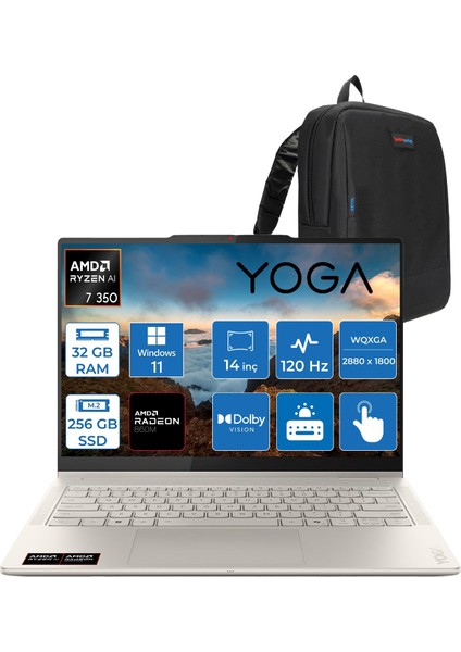 yoga 7 2-In-1 14AKP10 Amd Ryzen Aı 7 350 Aı 32GB Ddr5 256GB SSD 14" 2.8k Wqxga+ (2880X1800) OLED 1100NITS 120Hz W11HOME Dokunmatik Bilgisayar Y83JR004PTRH01+ZETTAÇANTA