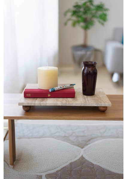 Traverten 30X20 cm Ahşap Boncuk Ayaklı Sunumluk