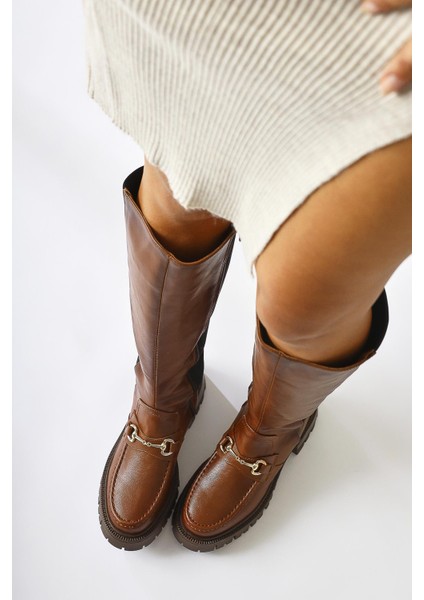 Meli Taba Toka Detaylı Dalgış Kumaşlı Tokalı Çizme fırsatları