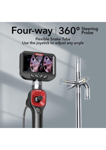 360° Döner Endoskop Kamera – 6.2mm Lens, 4.3" Ekran, 720P Hd Görüntü, 6 LED Işık, IP67 Su Geçirmez, 2 Metre Yarı Sert Kablo, 16GB Hafıza, Sanayi Tipi