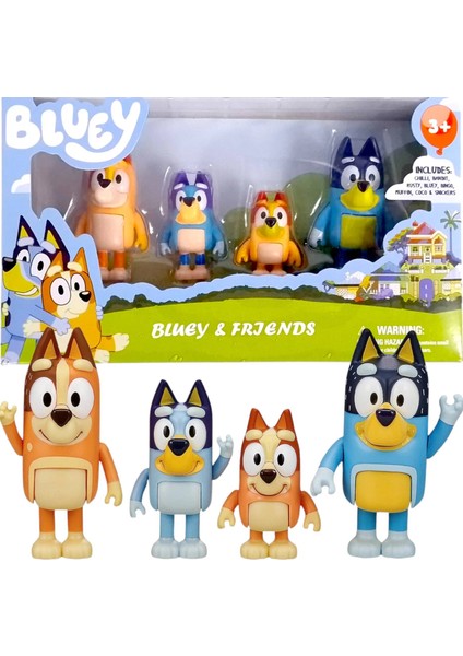 Bluey ve Ailesi 4 Pk Şekil Seti Bluey Bingo Bandit Baba + Chilli Anne