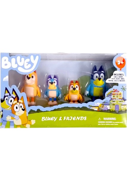 Bluey ve Ailesi 4 Pk Şekil Seti Bluey Bingo Bandit Baba + Chilli Anne modelleri