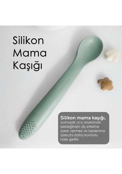 Puzzle Mama Tabağı Kaşık Seti - Silikon Vakum Tabanlı Yapboz Mama Tabağı Silikon Kaşık - Gri Yeşil modelleri