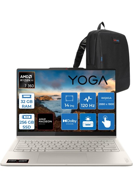 yoga 7 2-In-1 14AKP10 Amd Ryzen Aı 7 350 Aı 32GB Ddr5 256GB SSD 14" 2.8k Wqxga+ (2880X1800) OLED 1100NITS 120Hz Freedos Dokunmatik Bilgisayar Y83JR004PTRF01+ZETTAÇANTA