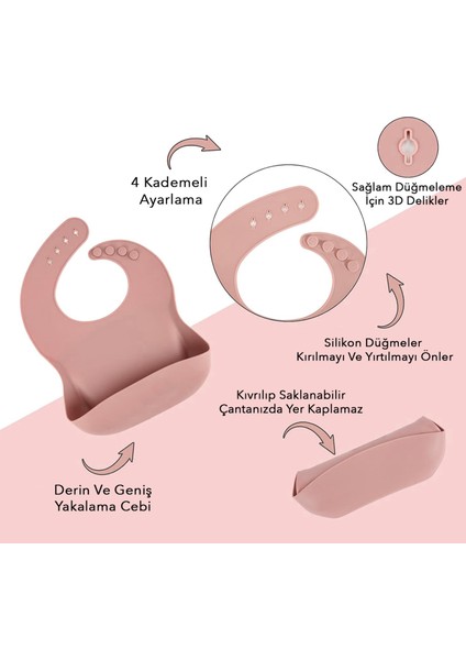4'lü Silikon Beslenme Seti - Yapboz Puzzle Mama Tabağı Önlük Pipetli Bardak Diş Kaşıyıcı Kaşık Pembe fırsatları