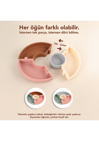 Puzzle Mama Tabağı Kaşık Seti - Silikon Vakum Tabanlı Yapboz Mama Tabağı Silikon Kaşık - Gri Pembe indirimleri