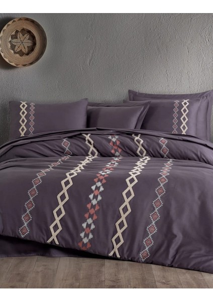 Rug - %100 Pamuk Saten Nakışlı Nevresim Takımı - Mor
