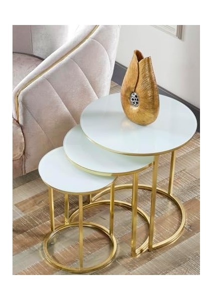 Lü Beyaz Cam Gold Metal Zigon Sehpa fiyatları