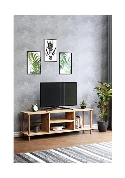 Sehpası Raflı Tv Ünitesi Televizyon Sehpası Ahşap Ayaklı (Atlantik Çam) fiyatları
