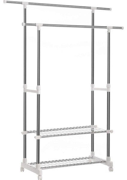 Elbise Askısı, 95-172 cm Ayarlanabilir 2 Ayakkabı Raflı, Paslanmaz Çelik Kaplama Borular, LLR03W