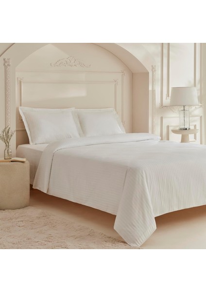 Home White Collection Minas 94 TEL%100 Pamuk, Saten Çift Kişilik Nevresim Takımı, Çizgili Beyaz