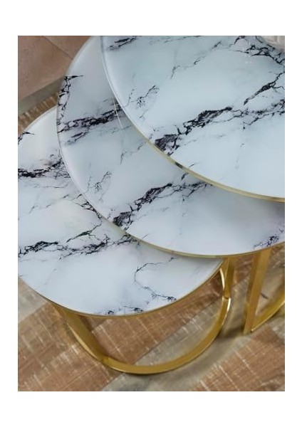 Lü Beyaz Mermer Temperli Gold Metal Zigon Sehpa fiyatları