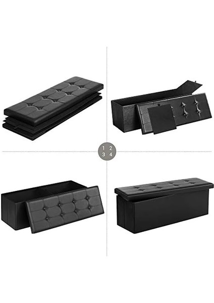 Tabure, 120 Litre, Saklama Kutusu, Ayak Taburesi, Katlanabilir, 300 kg Taşıma Kapasitesi, Suni Deri Kılıf, Dolgulu, Siyah, LSF701 modelleri