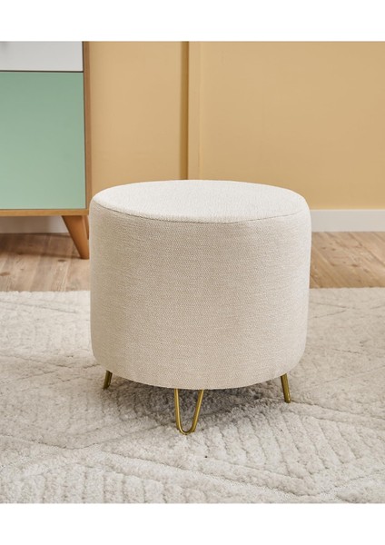 Asmara Dekoratif Puf, Metal Ayaklı, Krem Renk, Modern Tasarım