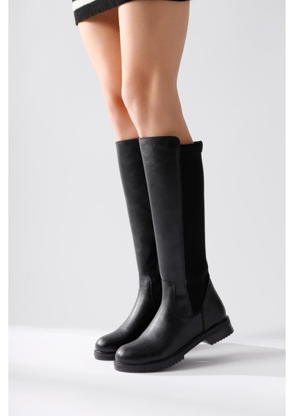Benedikta Siyah Oval Burunlu Dalgıç Kumaş Detaylı Çizme fiyatları