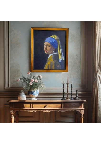 Johannes Vermeer (Inci Küpeli Kız 1665) Çerçeveli Klasik Vintage Duvar Tablo