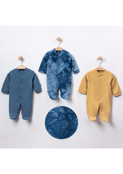 Batikli Üçlü Patikli Tulum Set Mavi